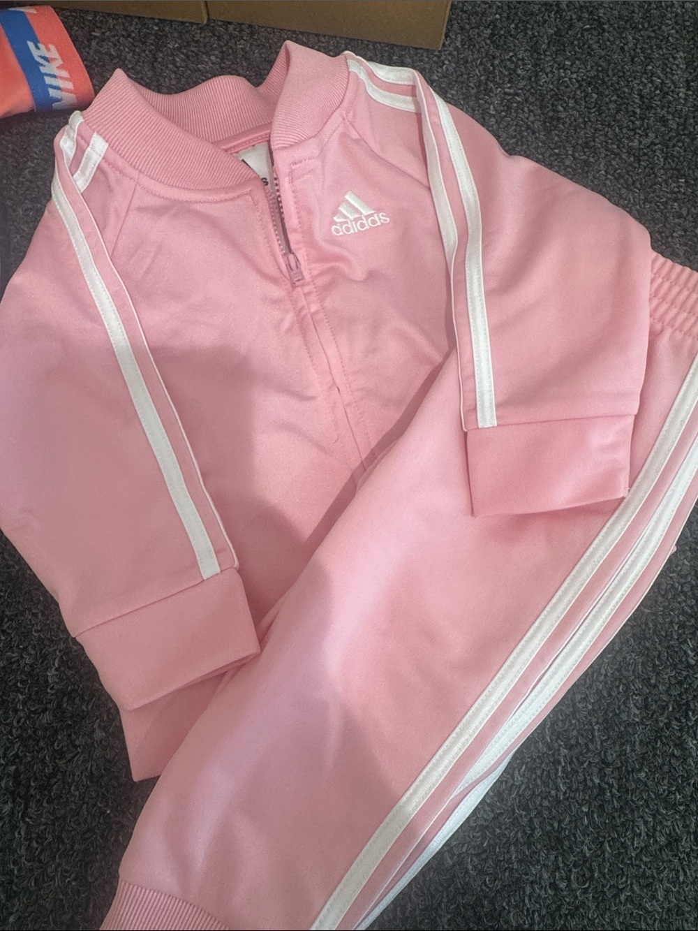 adidas Pink Tracksuit With White Stripes
